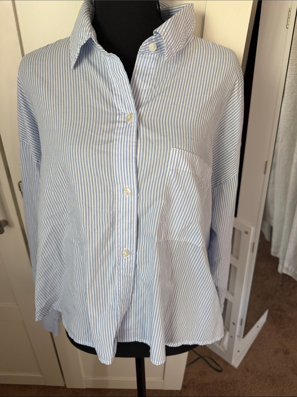 Abercrombie & Fitch Light Blue and White Striped Button-Down Shirt